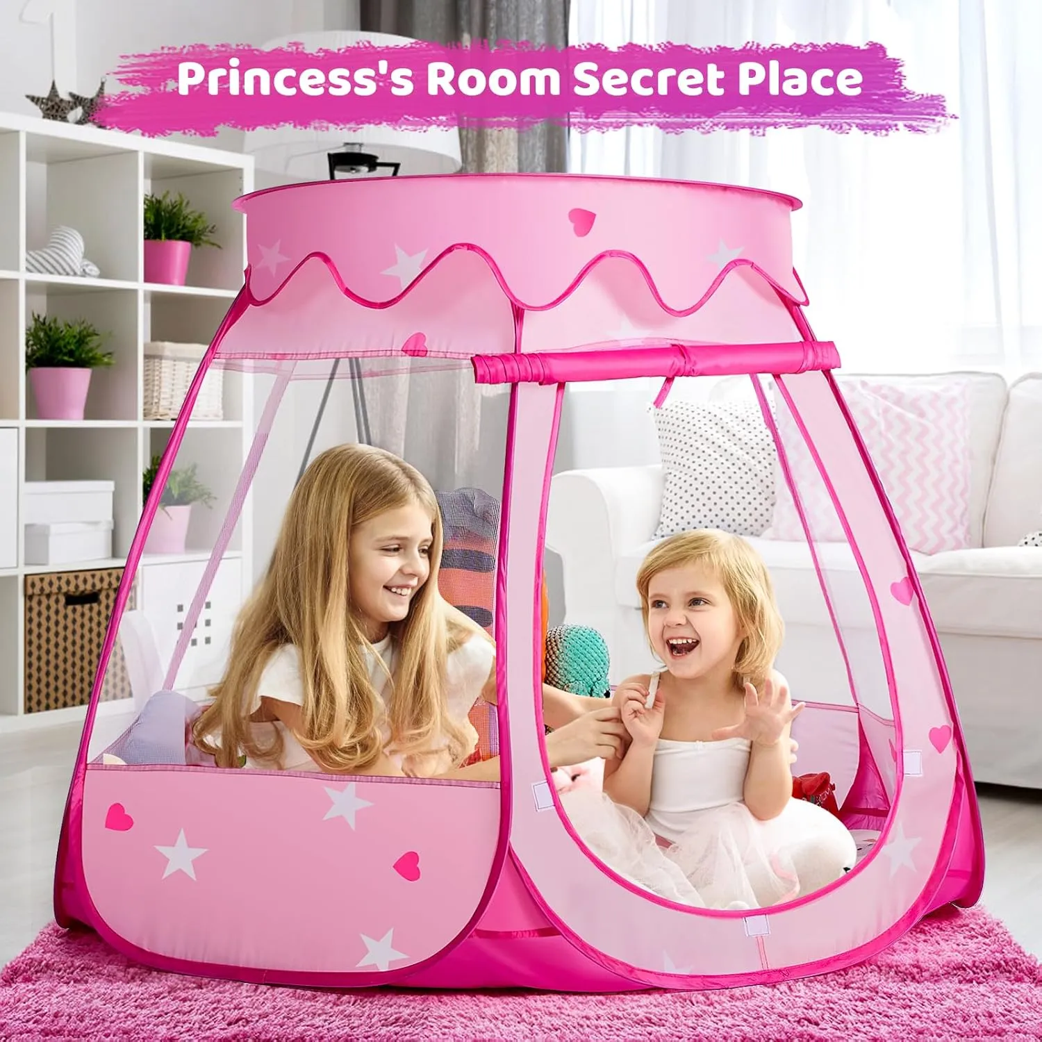 Baby Girl Toys for 1 2 3 Year Old Birthday Gift, Pop Up Princess Tent with Star Lights for 6 12 18 Months Babies, Ball Pits for Toddlers 1-3 with Carrying Bag, Play Tent for Kids Indoor|Outdoor