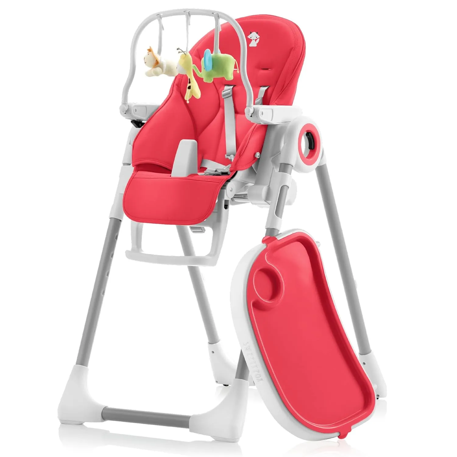 Baby High Chair Adjustable to 7 Different Heights - Foldable High Chairs for Babies and Toddlers - Silla para Comer de Bebe - Red