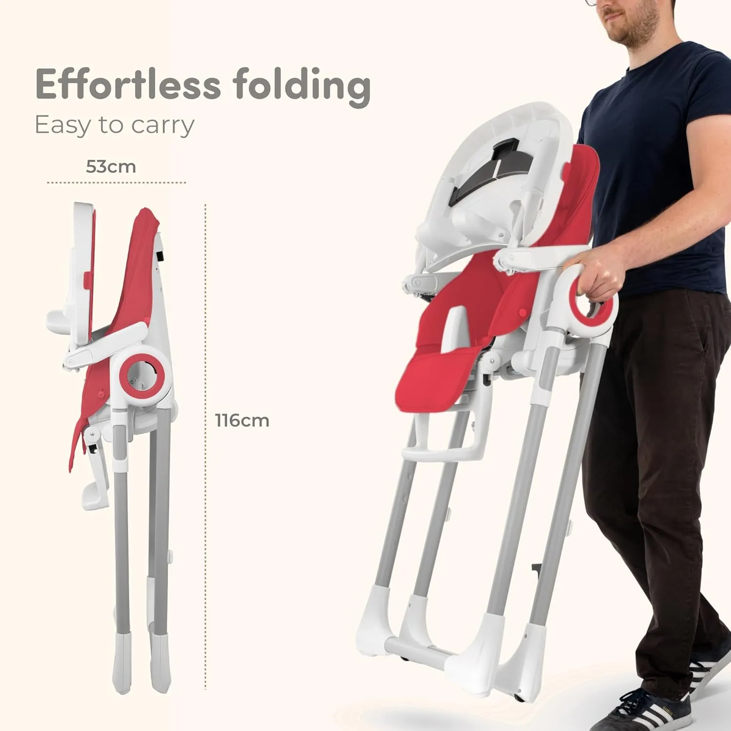 Baby High Chair Adjustable to 7 Different Heights - Foldable High Chairs for Babies and Toddlers - Silla para Comer de Bebe - Red