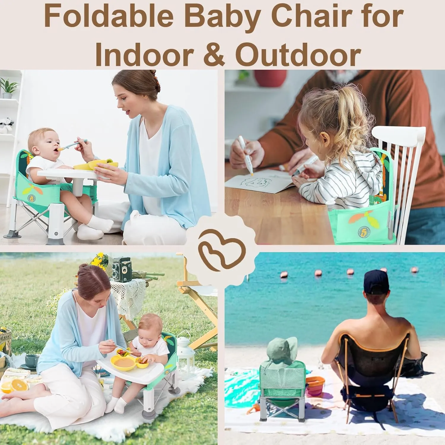 Baby Travel Booster Seat with Double Tray, BabyBond Upgraded Toddler Portable Baby Chair, Booster Seat for Dining Table, Stable and Foldable Booster Baby Chair for Indoor/Outdoor use (Cyan)