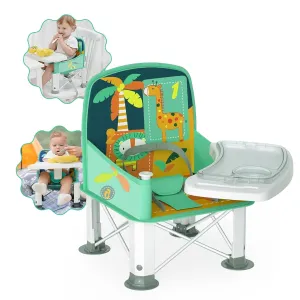 Baby Travel Booster Seat with Double Tray, BabyBond Upgraded Toddler Portable Baby Chair, Booster Seat for Dining Table, Stable and Foldable Booster Baby Chair for Indoor/Outdoor use (Cyan)