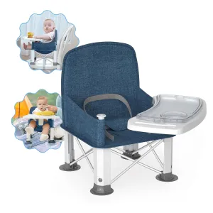 Baby Travel Booster Seat with Double Tray, BabyBond Upgraded Toddler Portable Baby Chair, Booster Seat for Dining Table, Stable and Foldable Booster Baby Chair for Indoor/Outdoor use (Denim Blue)