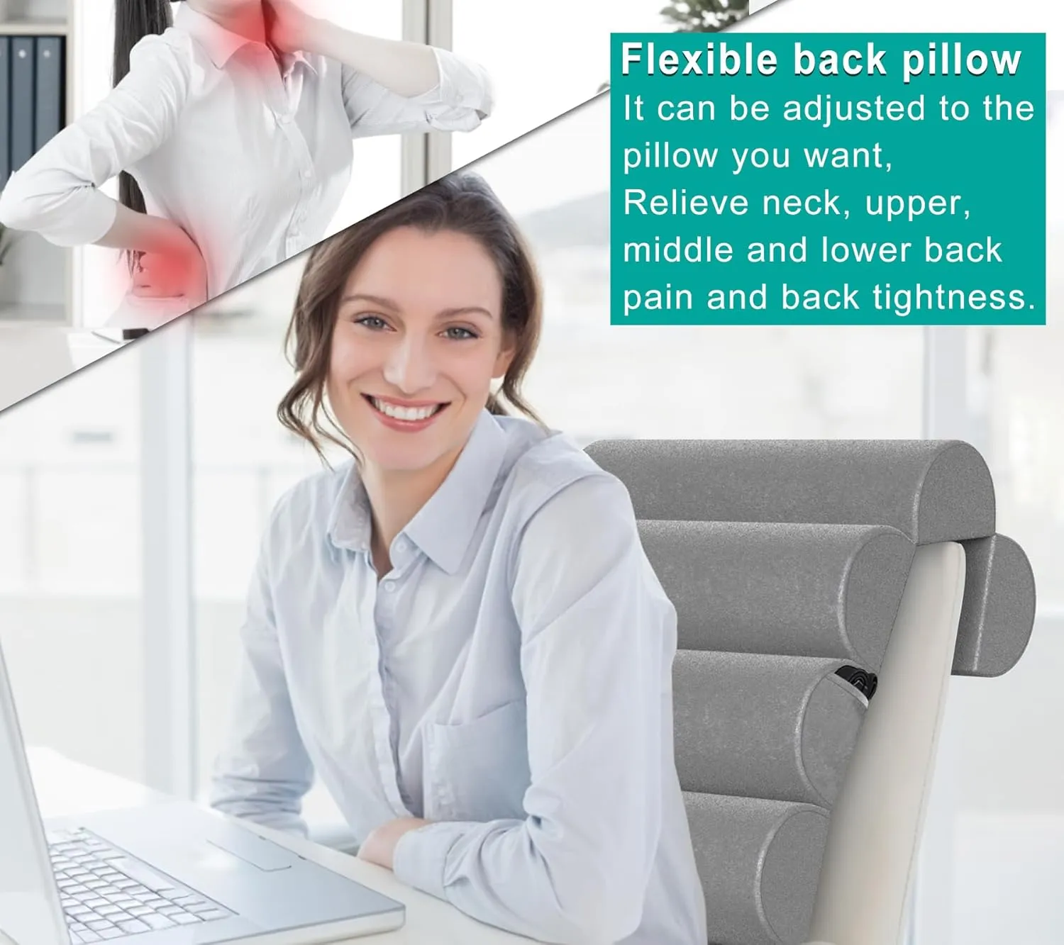 Back Support Pillow for Office Chair with Neck Support,Lumbar Pillow Adjustable for Chair,Patented 6 semi-Circular Foldable Back Cushion Hanging on Desk Chair/Couch/Recliner,Soft
