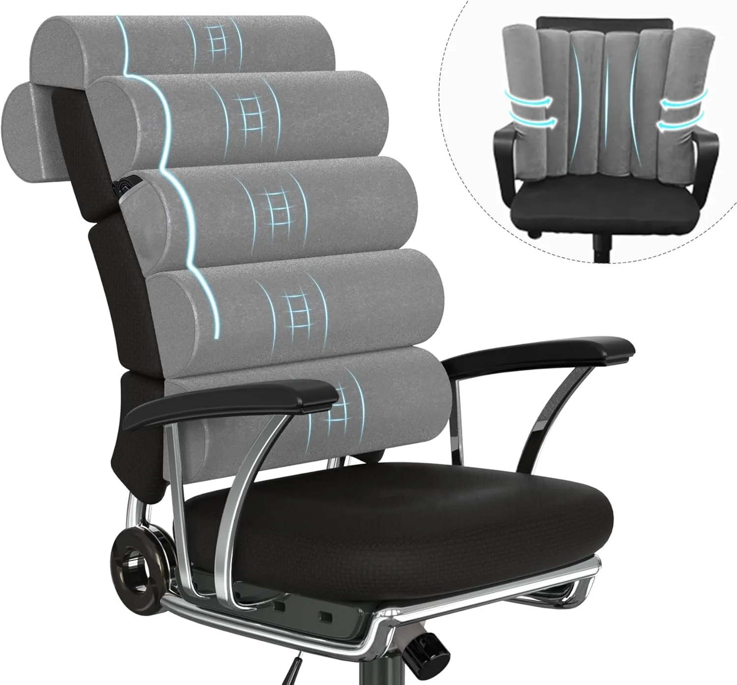 Back Support Pillow for Office Chair with Neck Support,Lumbar Pillow Adjustable for Chair,Patented 6 semi-Circular Foldable Back Cushion Hanging on Desk Chair/Couch/Recliner,Soft