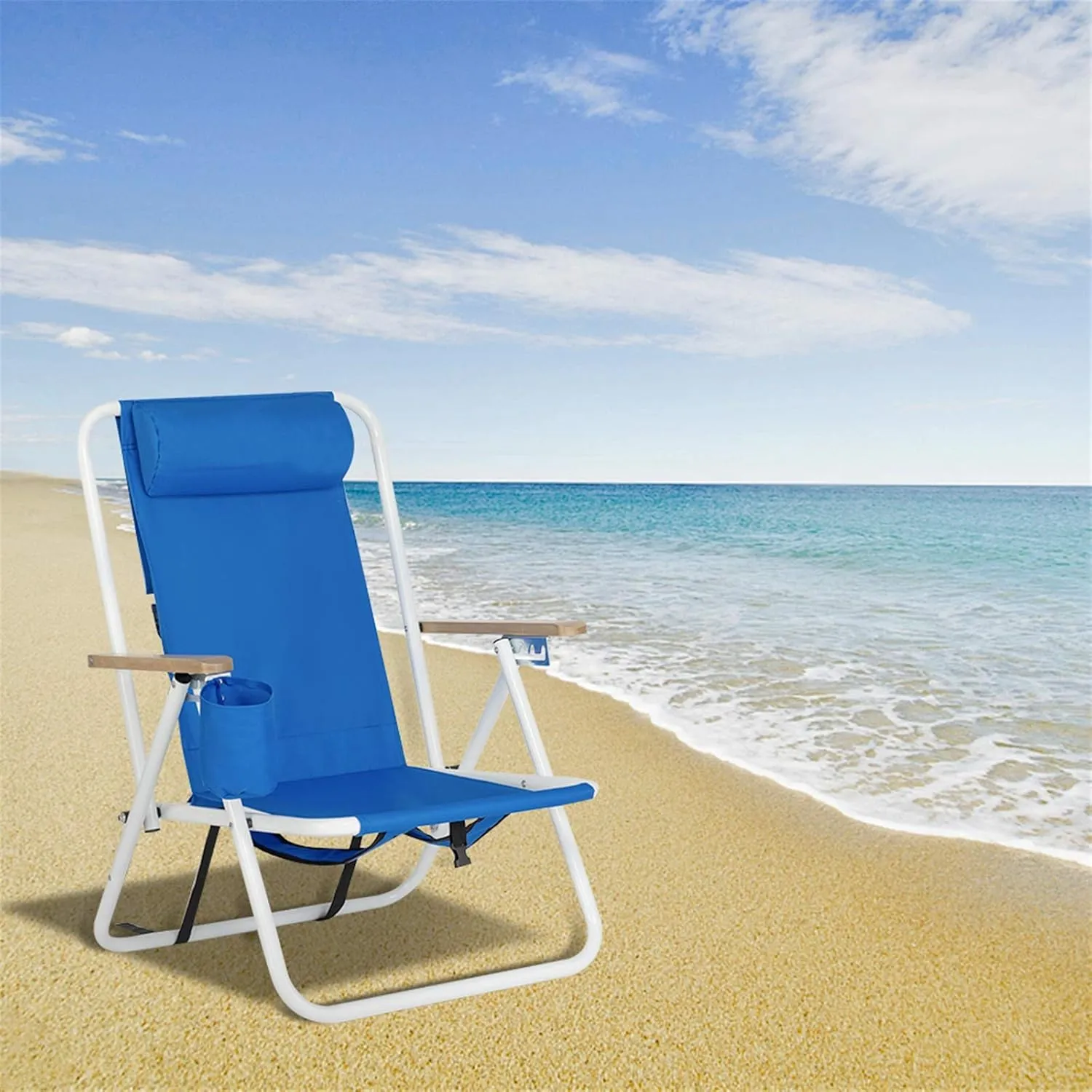 Backpack Folding Lounge Chair, Portable High Strength Beach Chair with Cup Holder, Adjustable Angle and Headrest, Ideal for Camping, Fishing, Outdoor Sports, Beach Trips, 220 Lbs Capacity (3 Pack)