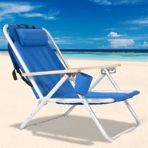 Backpack Folding Lounge Chair, Portable High Strength Beach Chair with Cup Holder, Adjustable Angle and Headrest, Ideal for Camping, Fishing, Outdoor Sports, Beach Trips, 220 Lbs Capacity (3 Pack)