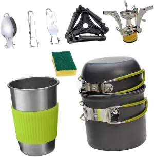 Backpacking Cookware Set Aluminum Camping Cookware Kit Portable Stove Pots Utensils Insulated Handles Outdoor Cooking Set for 1-2 People