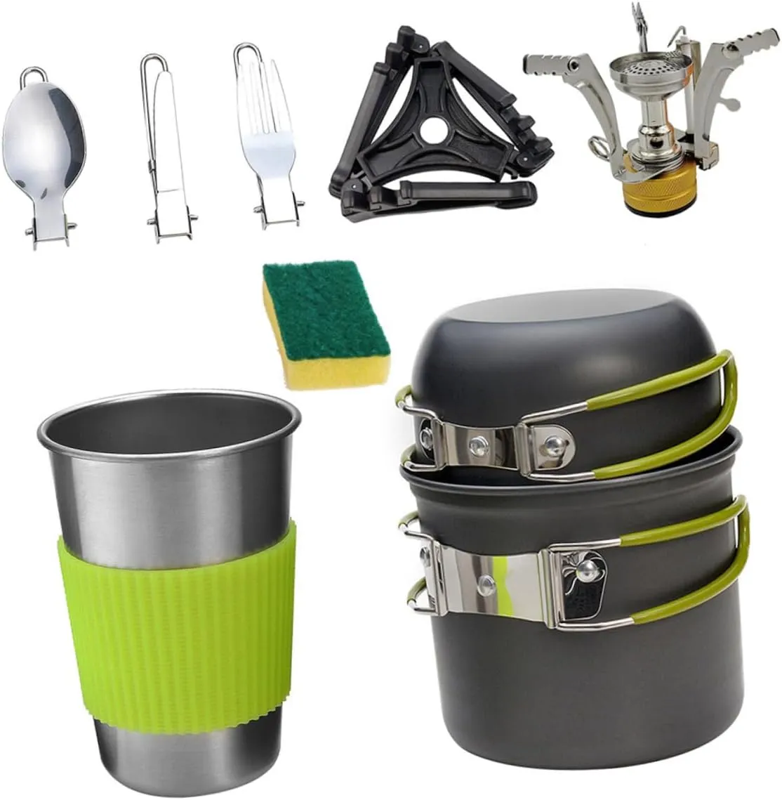 Backpacking Cookware Set Aluminum Camping Cookware Kit Portable Stove Pots Utensils Insulated Handles Outdoor Cooking Set for 1-2 People