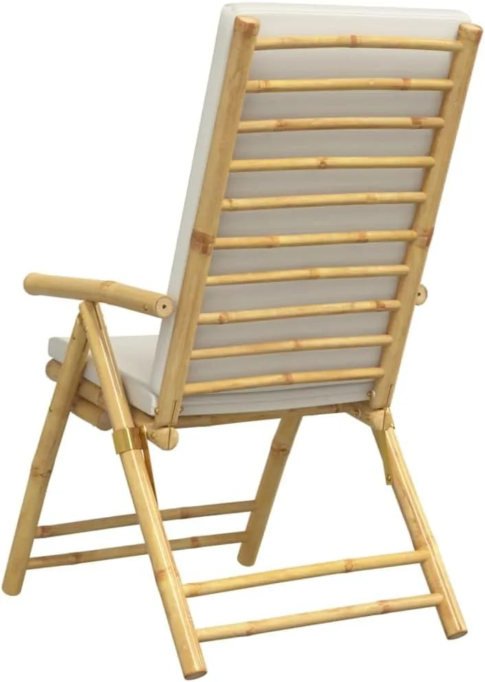 Backyard Chairs Beach Chair Outdoor Chairs Kitchen Chairs - 4 Piece Folding Patio Reclining Chairs with Cream White Cushions Bamboo for Beaches Outside Terrace Park