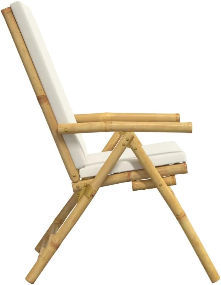 Backyard Chairs Beach Chair Outdoor Chairs Kitchen Chairs - 4 Piece Folding Patio Reclining Chairs with Cream White Cushions Bamboo for Beaches Outside Terrace Park