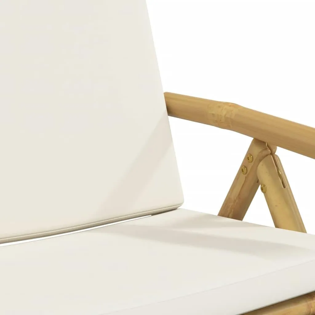 Backyard Chairs Beach Chair Outdoor Chairs Kitchen Chairs - 4 Piece Folding Patio Reclining Chairs with Cream White Cushions Bamboo for Beaches Outside Terrace Park