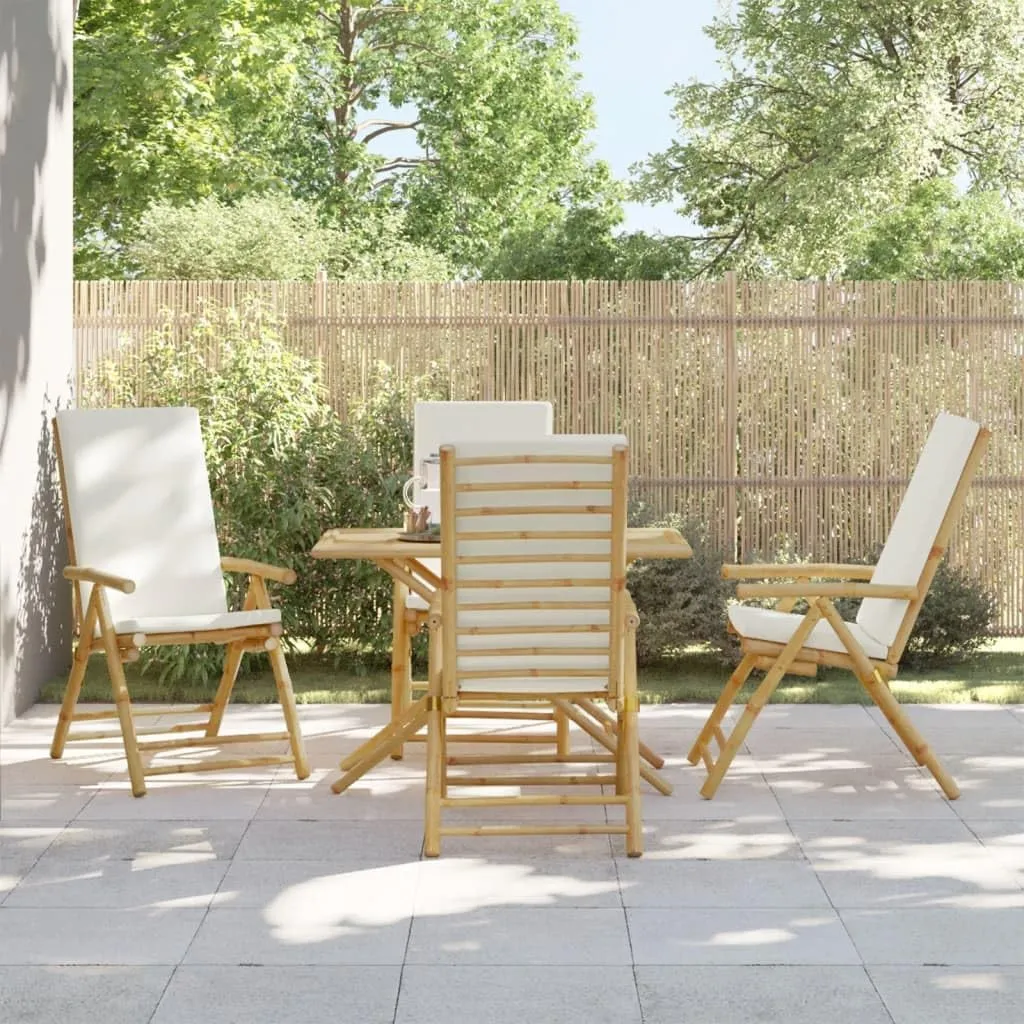 Backyard Chairs Beach Chair Outdoor Chairs Kitchen Chairs - 4 Piece Folding Patio Reclining Chairs with Cream White Cushions Bamboo for Beaches Outside Terrace Park