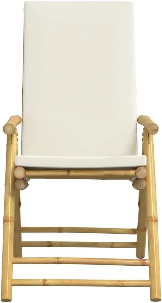 Backyard Chairs Beach Chair Outdoor Chairs Kitchen Chairs - 4 Piece Folding Patio Reclining Chairs with Cream White Cushions Bamboo for Beaches Outside Terrace Park