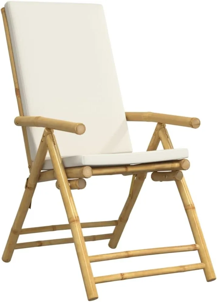 Backyard Chairs Beach Chair Outdoor Chairs Kitchen Chairs - 4 Piece Folding Patio Reclining Chairs with Cream White Cushions Bamboo for Beaches Outside Terrace Park