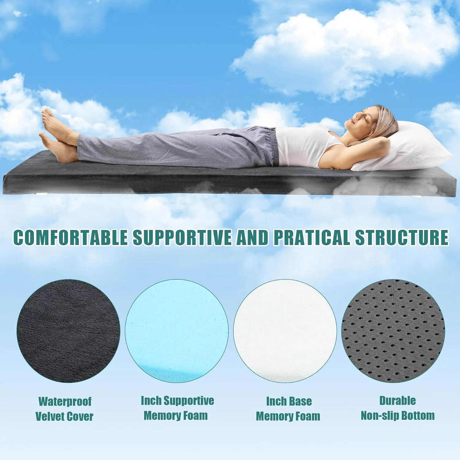 BALAPET Memory Foam Camping Mattress for Outdoor Sleeping, Porable 3" Thickness Roll Up Camping Mattress Pad Mat for Travel Truck Bed Tent
