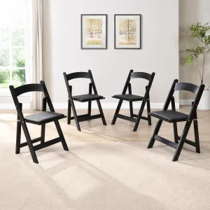 Ball & Cast Upholstered Folding Chair,4 Pack,Solid Wood Frame,16.9" Seat Height,Ergonomically Designed Back and Cushion,Easy Carry,No Assembly Required,for Kitchen,Restaurant,Black