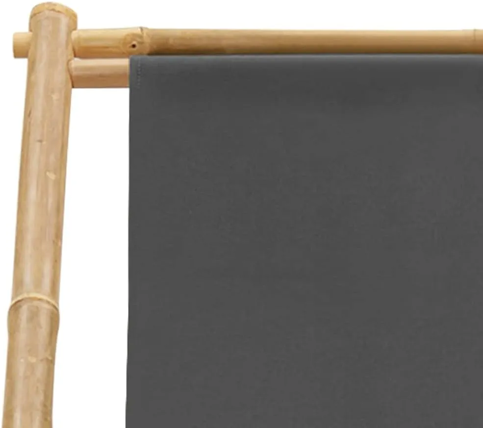 Bamboo and Canvas Adjustable Deck Chair Dark Gray Beach Lounge Chair Foldable Patio Chair for Outdoor Relaxing, Camping, and Lounging