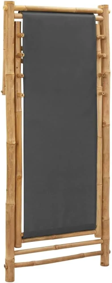 Bamboo and Canvas Adjustable Deck Chair Dark Gray Beach Lounge Chair Foldable Patio Chair for Outdoor Relaxing, Camping, and Lounging