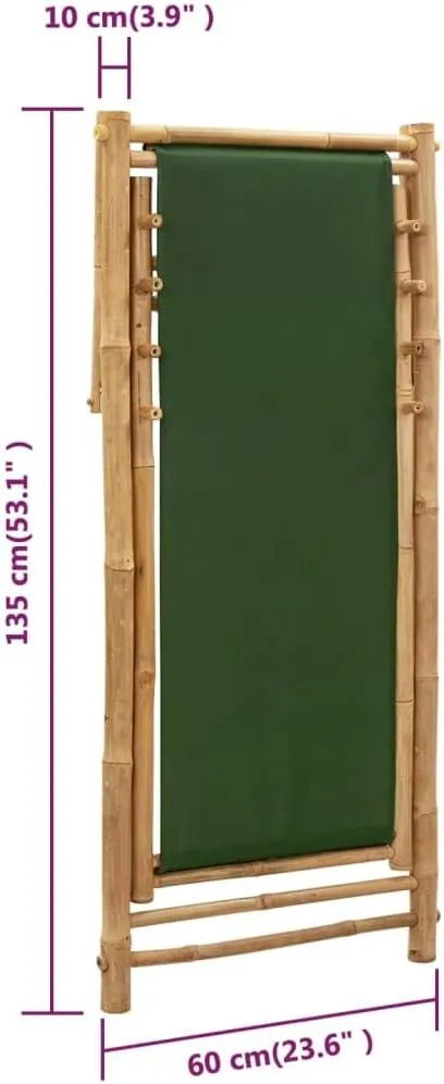 Bamboo and Canvas Foldable Deck Chair Green - Adjustable 4 Positions Outdoor Lounge Chair for Patio, Beach, Camping and Garden