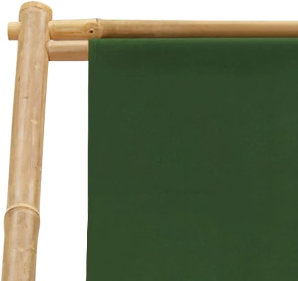 Bamboo and Canvas Foldable Deck Chair Green - Adjustable 4 Positions Outdoor Lounge Chair for Patio, Beach, Camping and Garden