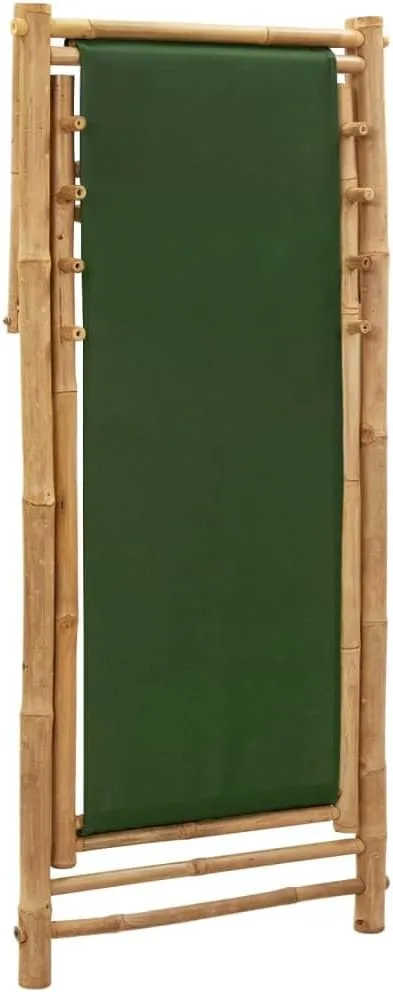 Bamboo and Canvas Foldable Deck Chair Green - Adjustable 4 Positions Outdoor Lounge Chair for Patio, Beach, Camping and Garden