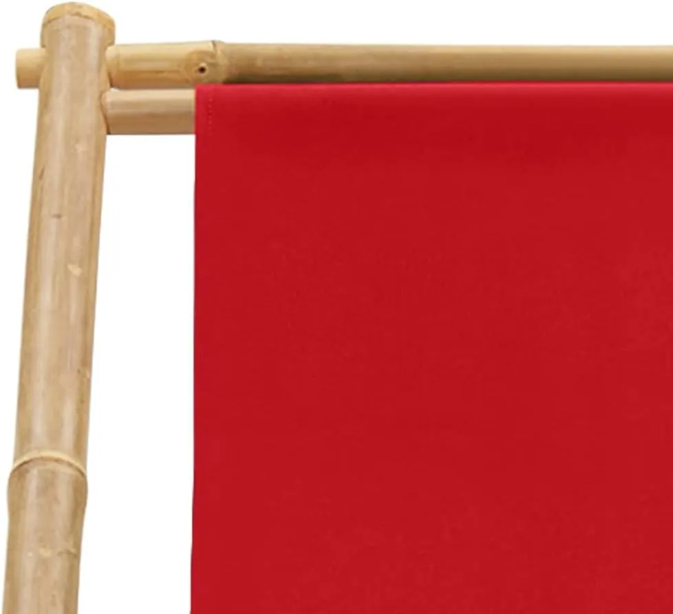 Bamboo and Canvas Foldable Deck Chair Red - Adjustable 4-Position Outdoor Lounge Chair for Patio, Beach, Camping, and Garden