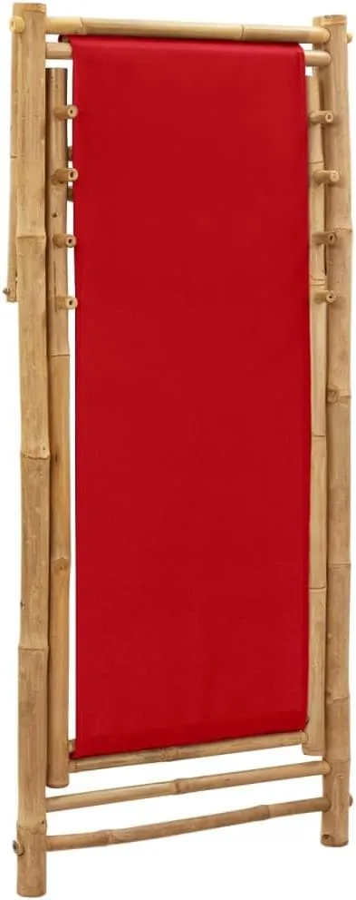 Bamboo and Canvas Foldable Deck Chair Red - Adjustable 4-Position Outdoor Lounge Chair for Patio, Beach, Camping, and Garden