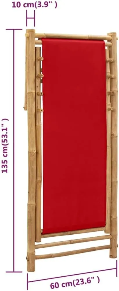 Bamboo and Canvas Foldable Deck Chair Red - Adjustable 4-Position Outdoor Lounge Chair for Patio, Beach, Camping, and Garden