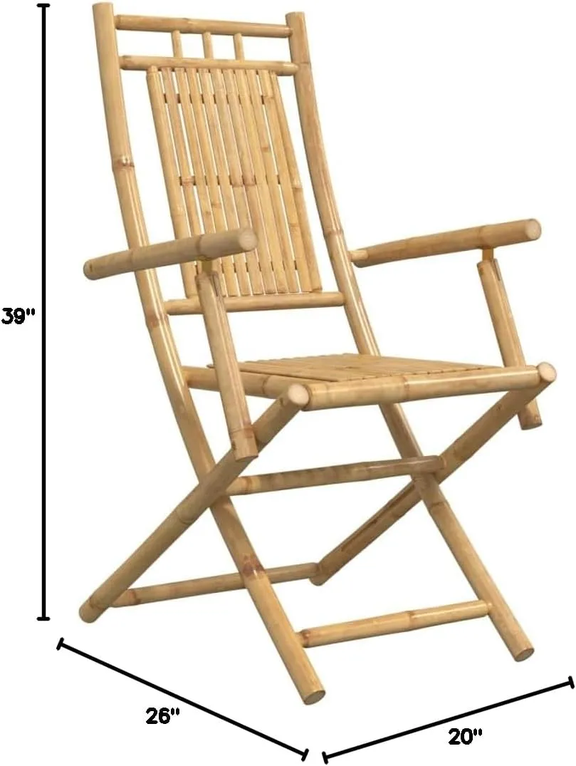 Bamboo Folding Patio Chairs 2-Pack 20.9"x26"x39" Outdoor Furniture Foldable Lounge Chairs with Armrests for Garden, Poolside, Camping, and Beach Use