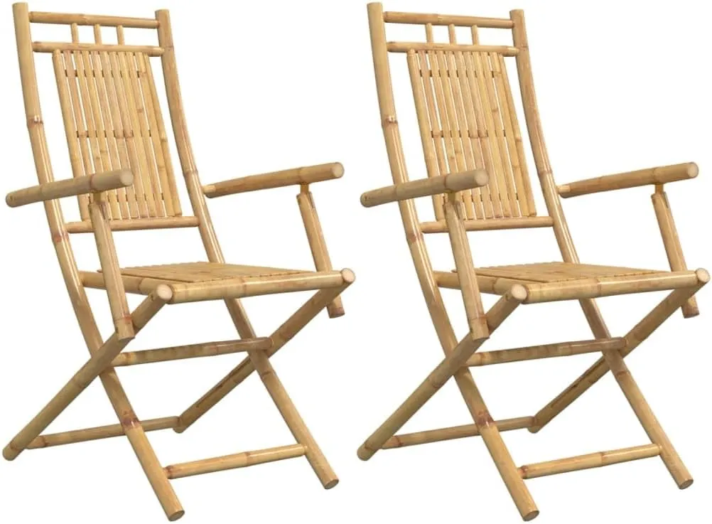 Bamboo Folding Patio Chairs 2-Pack 20.9"x26"x39" Outdoor Furniture Foldable Lounge Chairs with Armrests for Garden, Poolside, Camping, and Beach Use