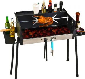 Barbecue Charcoal Grill Foldable BBQ Grill - 3-Tier Adjustable Windproof Camping Stove with Storage Shelf, Portable BBQ Tool Kits for Outdoor Cooking, Picnics & Tailgating Black