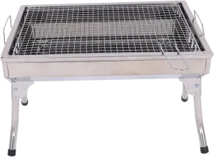 Barbecue Grill, Foldable Portable Charcoal Grill 18.3x12.8x12.4" Stainless Steel BBQ Tabletop Smoker for Picnic, Garden, Terrace, Camping, Travel, Hiking Charcoal Grills BBQ