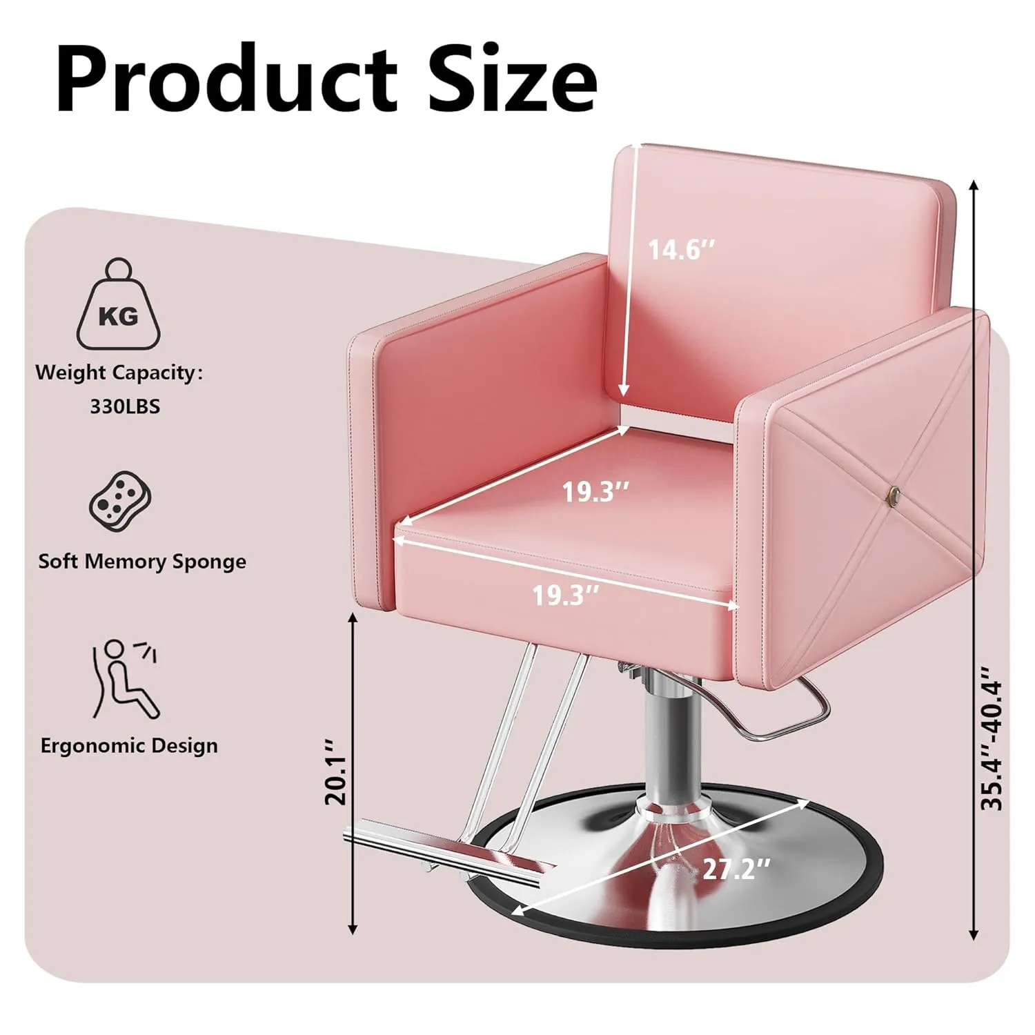 Barber Salon Chairs for Hair Stylist, Height Adjustable Hydraulic Salon Chair, 360 Degrees Rotation, Multi-Function Shampoo Chair for Home Barbershop, Pink