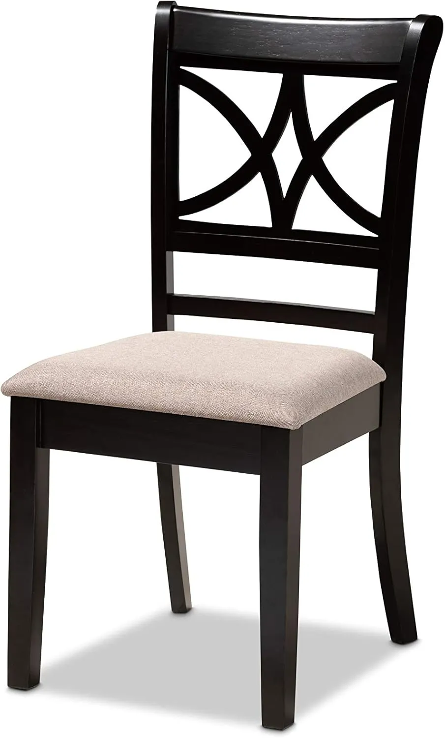 Baxton Studio Clarke Dining Chair Set - Sand Fabric Upholstered, Espresso Brown Wooden Finish - 4-Piece