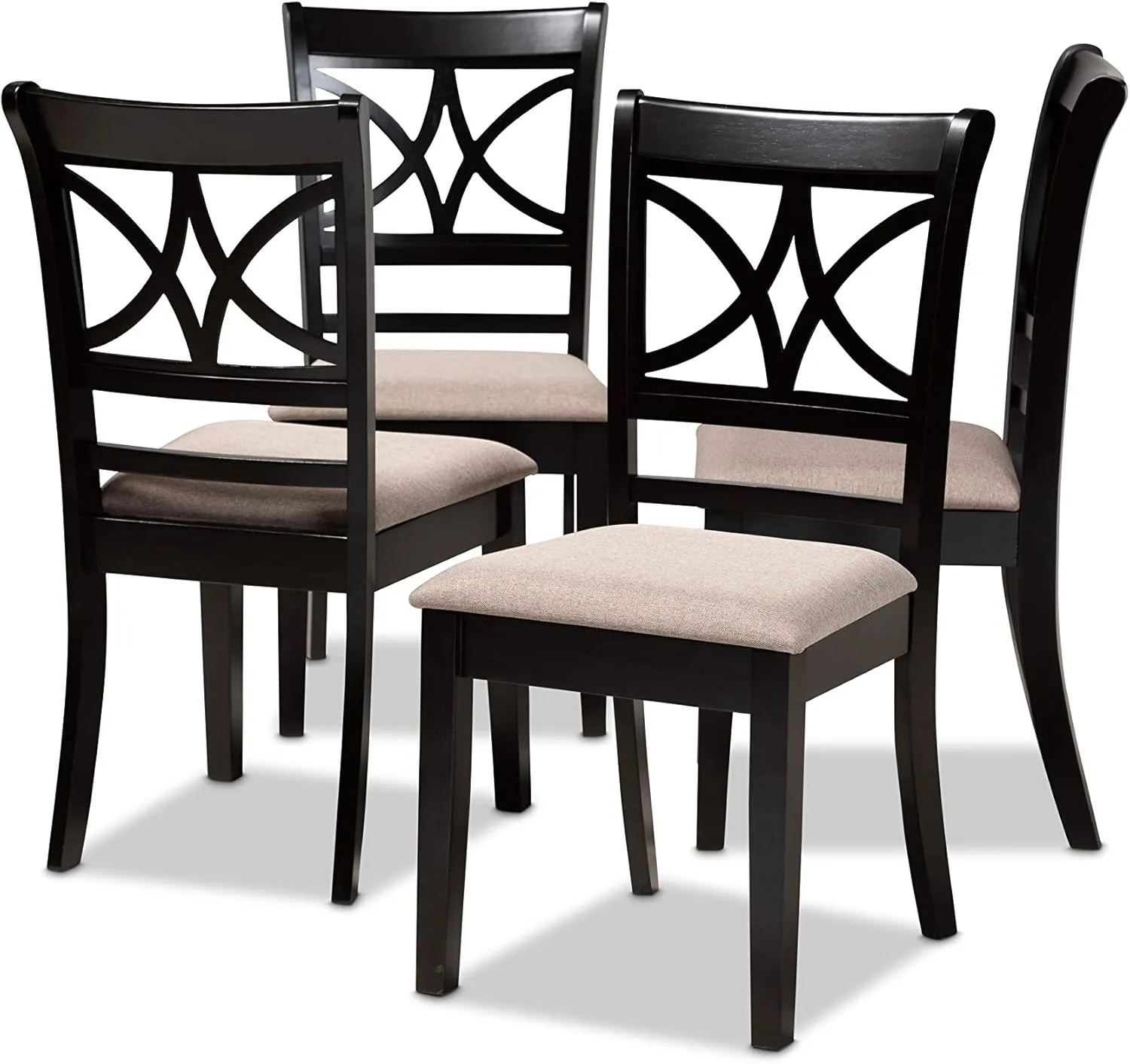 Baxton Studio Clarke Dining Chair Set - Sand Fabric Upholstered, Espresso Brown Wooden Finish - 4-Piece
