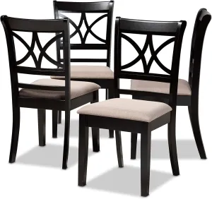 Baxton Studio Clarke Dining Chair Set - Sand Fabric Upholstered, Espresso Brown Wooden Finish - 4-Piece