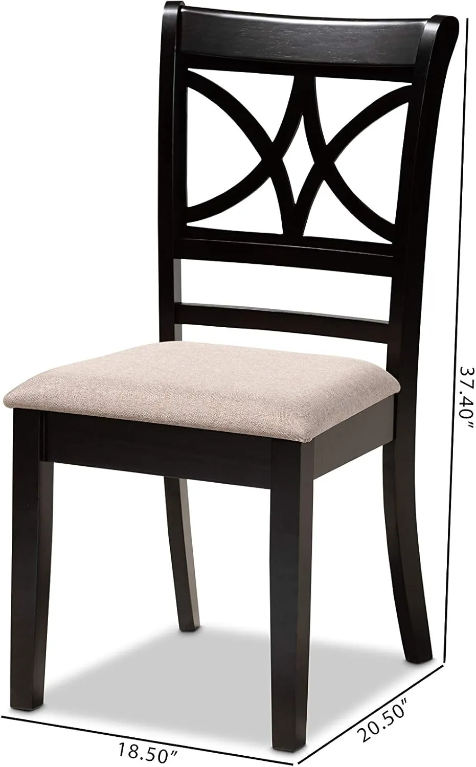 Baxton Studio Clarke Dining Chair Set - Sand Fabric Upholstered, Espresso Brown Wooden Finish - 4-Piece