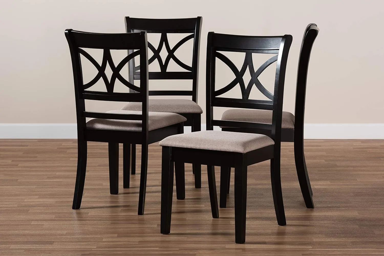 Baxton Studio Clarke Dining Chair Set - Sand Fabric Upholstered, Espresso Brown Wooden Finish - 4-Piece