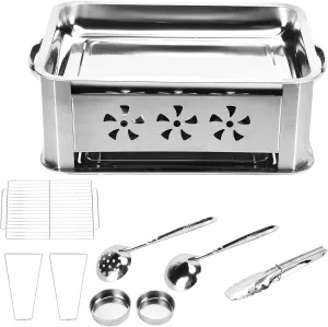 BBQ Grill, Barbecue Thickened Stainless Steel Grilled Fish Stove Charcoal Alcohol Rectangular Rack Can Be Drawn and Ventilated (#1)