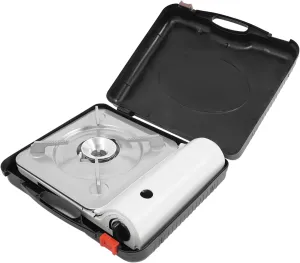 BBQ Grill Butane Camping Stove with Case, Portable Camping Stove Ideal for Outdoor Cooking/Camping/Road Trips, Fuel Not Included (white)