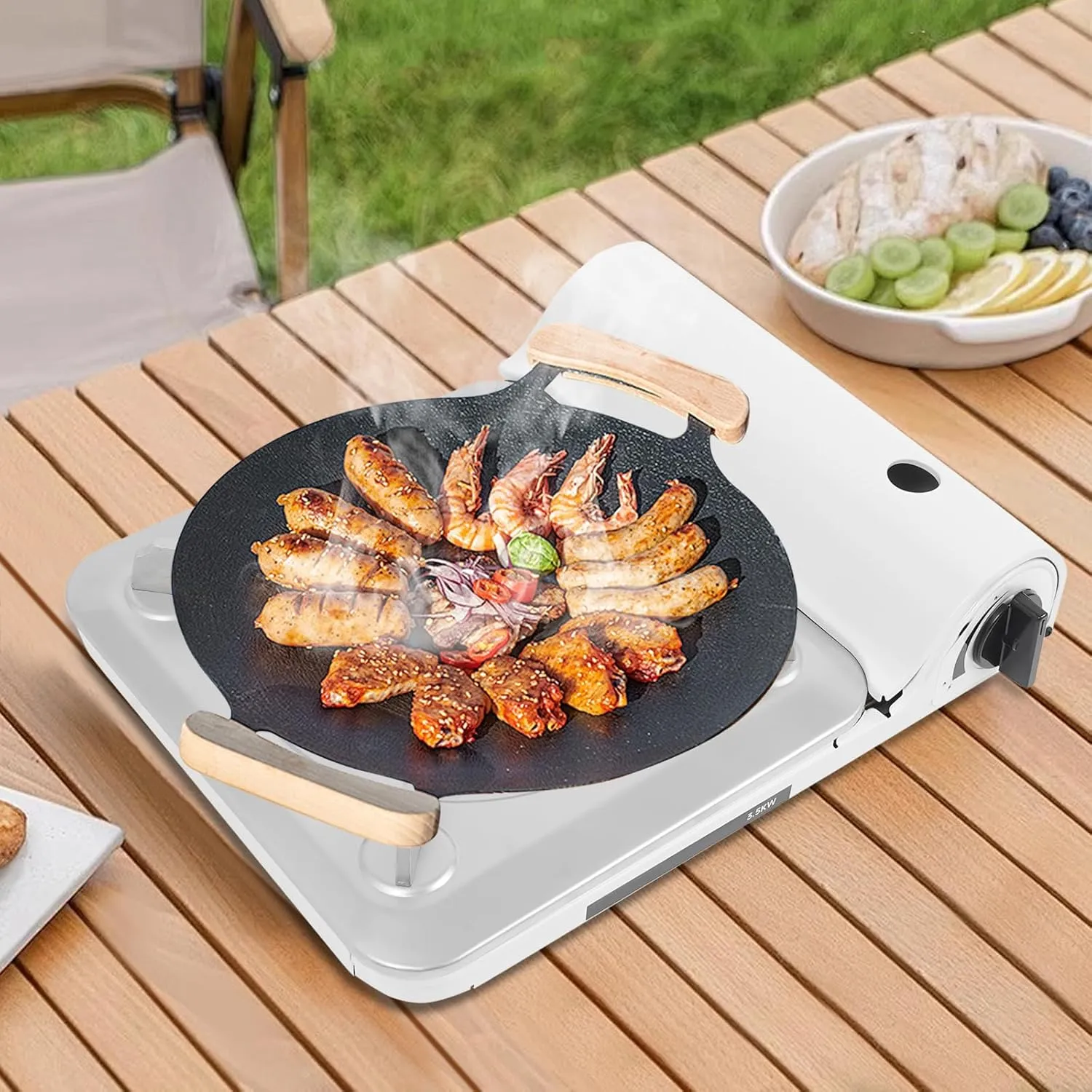BBQ Grill Butane Camping Stove with Case, Portable Camping Stove Ideal for Outdoor Cooking/Camping/Road Trips, Fuel Not Included (white)