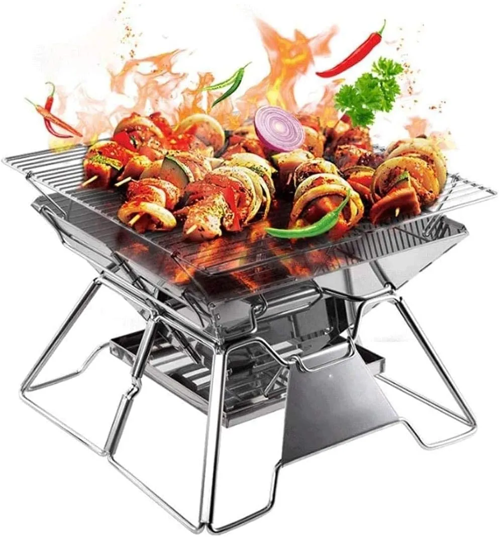 BBQ Grill Outdoor Practical Household Portable Household Charcoal Grill with Stainless Steel Folding Grill for Outdoor Cooking Camping Hiking Picnic35Cm, lsxysp