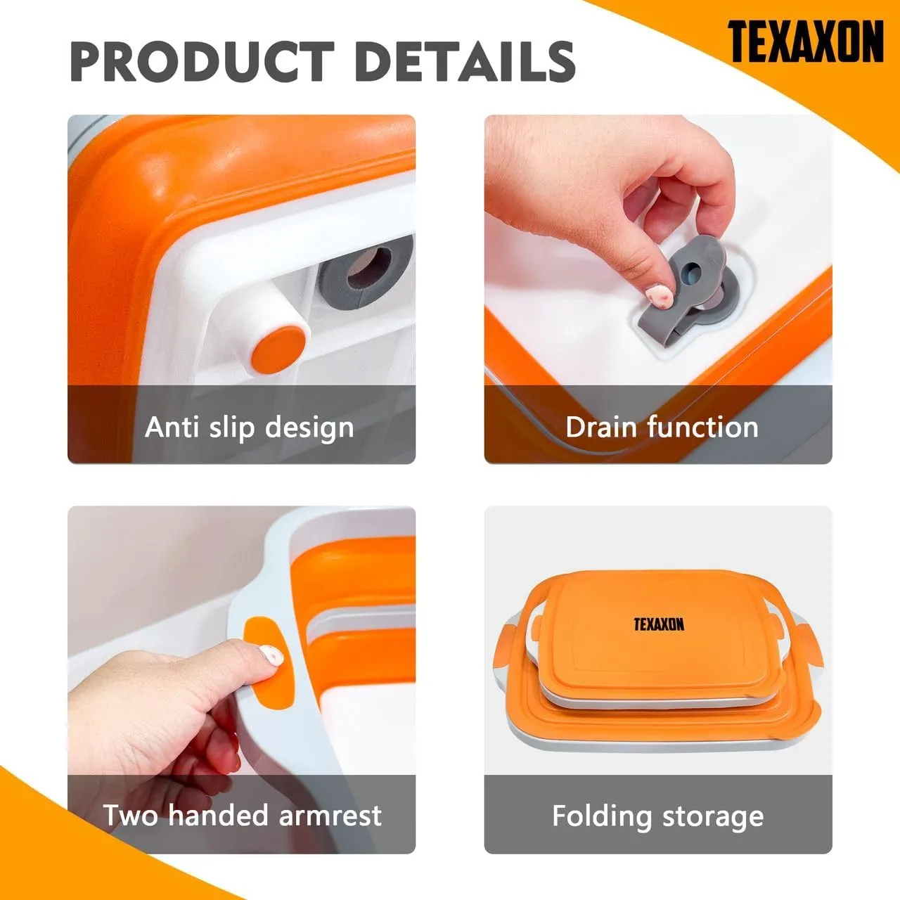 BBQ Prep Tub with Cutting Board & Lid – Grilling Accessories, Portable Sink, Collapsible Bucket for BBQ, Picnic, Camping, Meat Prep - 8L- Orange