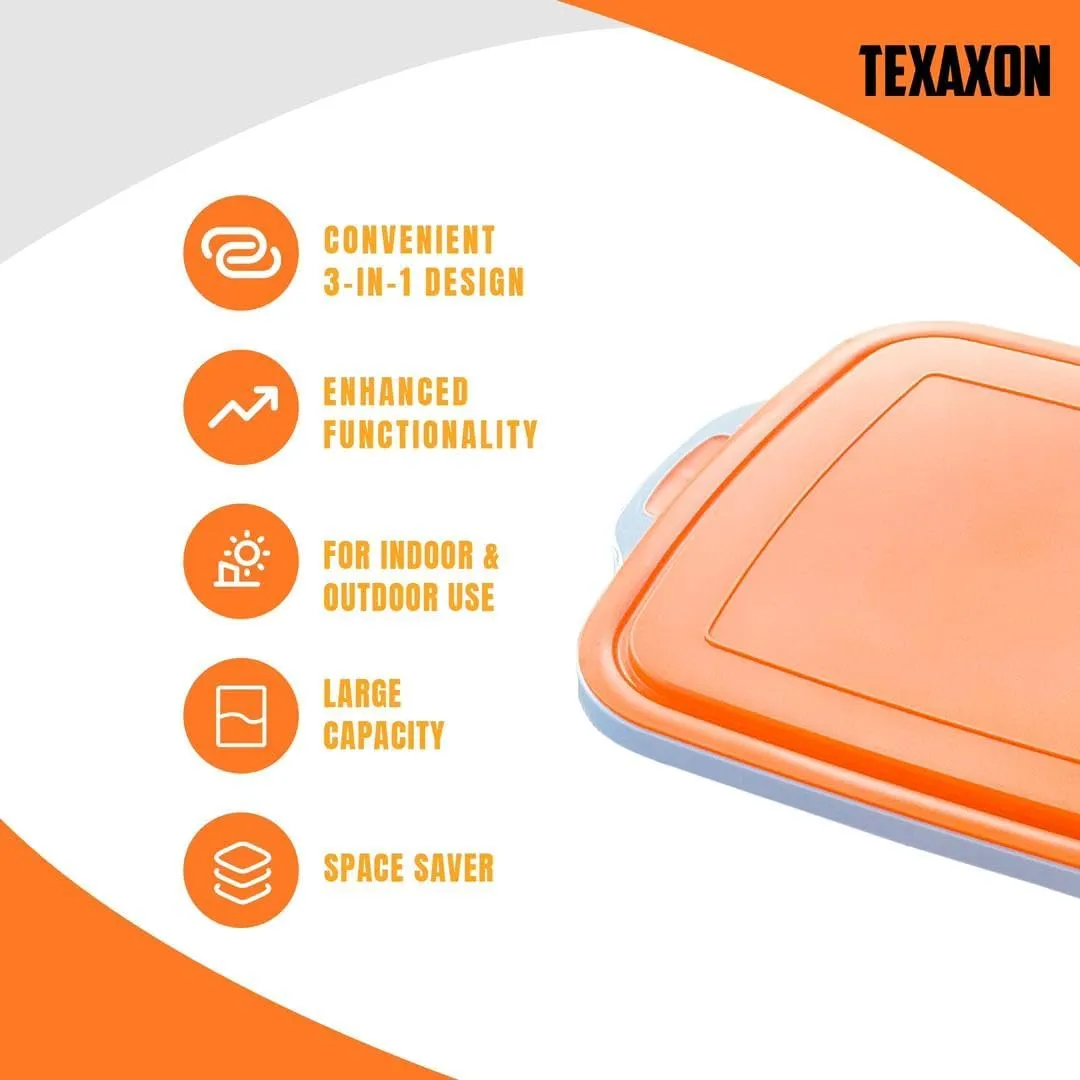 BBQ Prep Tub with Cutting Board & Lid – Grilling Accessories, Portable Sink, Collapsible Bucket for BBQ, Picnic, Camping, Meat Prep - 8L- Orange