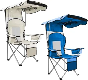 BDL Camping Chair with Canopy Shade Portable Folding Beach Chairs with Cooler, Mesh Backrest, Cup Holder, and Pocket for Camping, Fishing, Beach, and Sports,2 Pack
