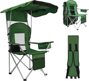 BDL Camping Chair with Canopy Shade Portable Folding Beach Chairs with Cooler, Mesh Backrest, Cup Holder, and Pocket for Camping, Fishing, Beach, and Sports