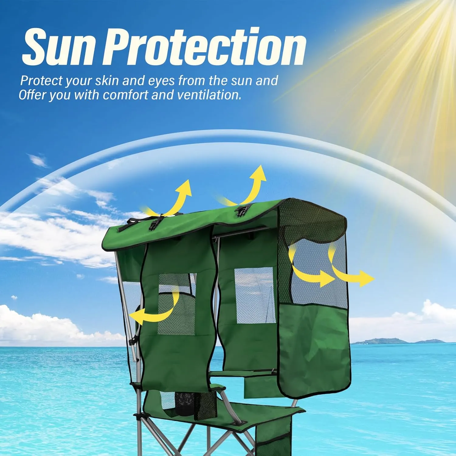 BDL Camping Chair with Canopy Shade Portable Folding Beach Chairs with Cooler, Mesh Backrest, Cup Holder, and Pocket for Camping, Fishing, Beach, and Sports