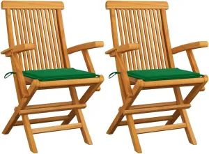 Beach Chair Padded Folding chairsPatio Chairs with Green Cushions 2 pcs Solid Teak WoodSuitable for Garden Patio Living Room