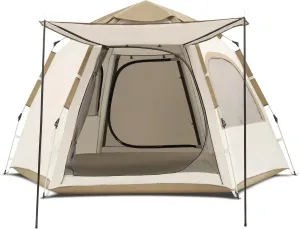 Beach Tent Backpacking Tent Camping Tent with Handbag 2 Extendable Canopies Mesh Doors and Mesh Windows Ventilated Sun Canopy for Outdoor Activity (Beige)