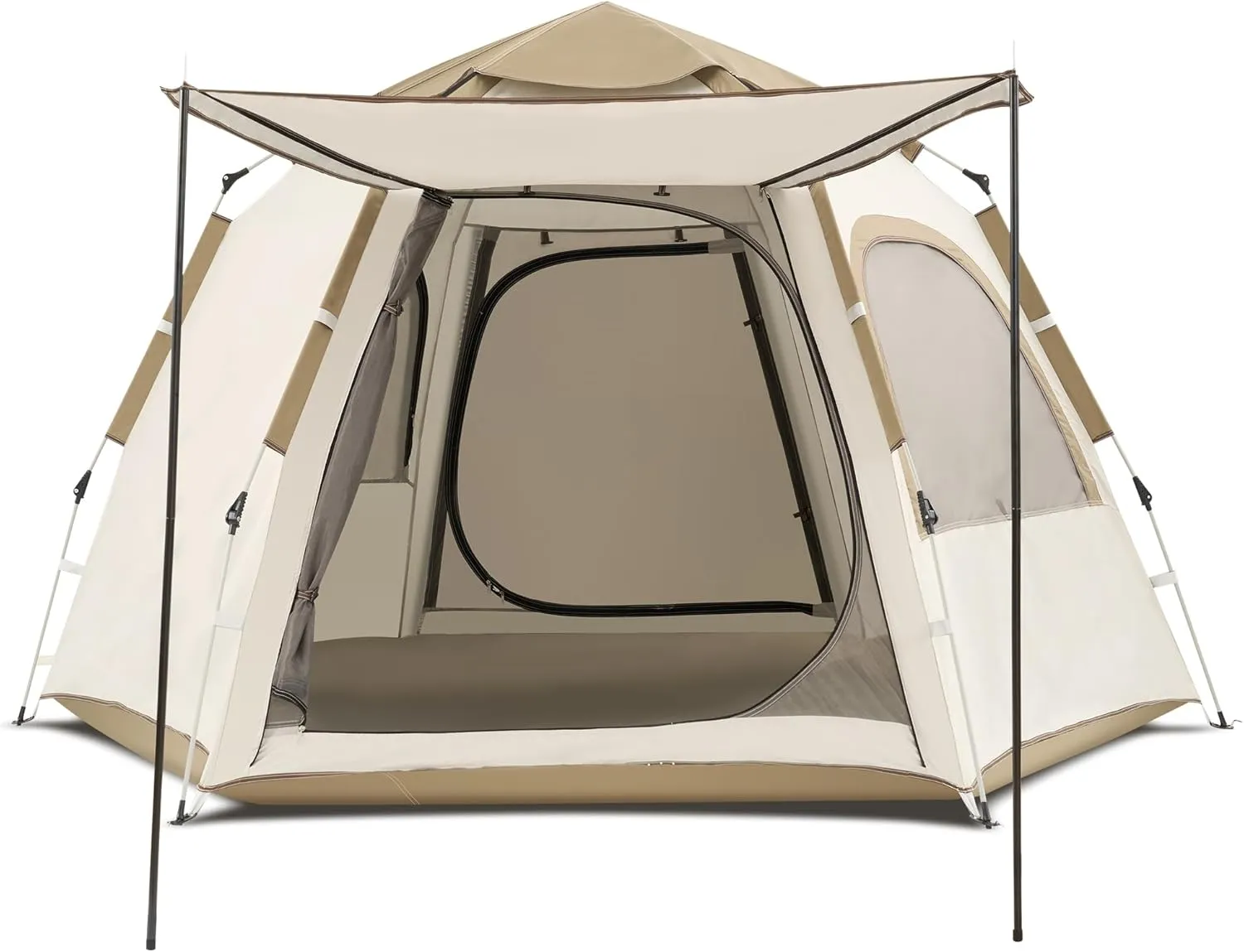 Beach Tent Backpacking Tent Camping Tent with Handbag 2 Extendable Canopies Mesh Doors and Mesh Windows Ventilated Sun Canopy for Outdoor Activity (Beige)